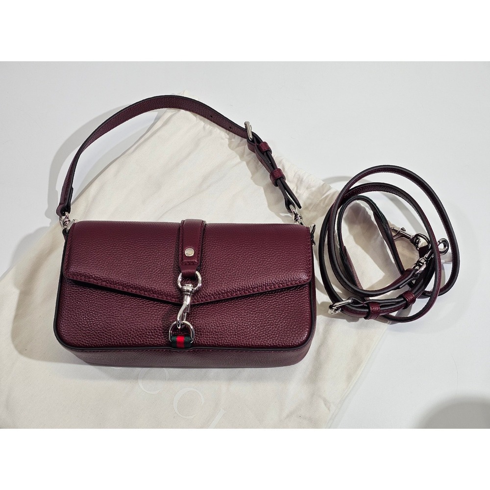 Gucci small crossbody bag hook closure Leather Shoulder Web Stripe bordeaux EUC